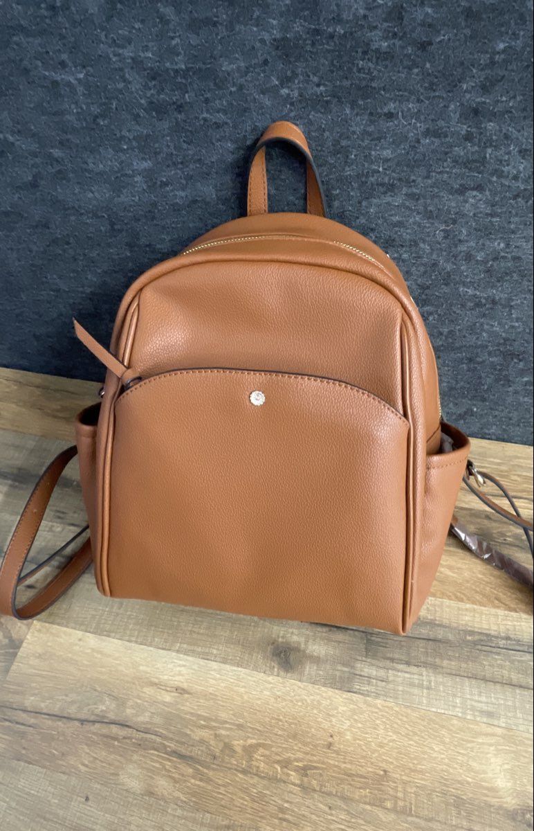 LC Lauren Conrad Saddle Brown Elene Functional Vegan Leather Backpack Purse NWT