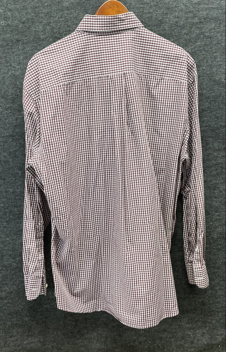 Nautica Men's Burgundy White Gingham Classic Fit Button Down Shirt Sz 17.5 34/35