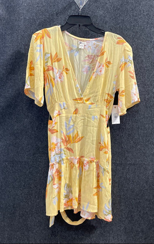 Billabong Women's One & Only Yellow Floral V-Neck Smocked Mini Dress S NWT