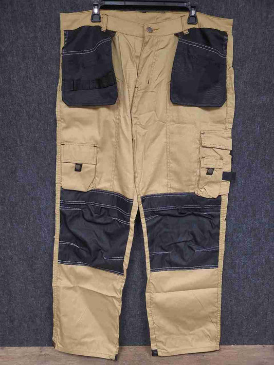 Fashio Men's Tan Black Utility Cargo Work Multi-Pocket Holster Pants Sz 40x32