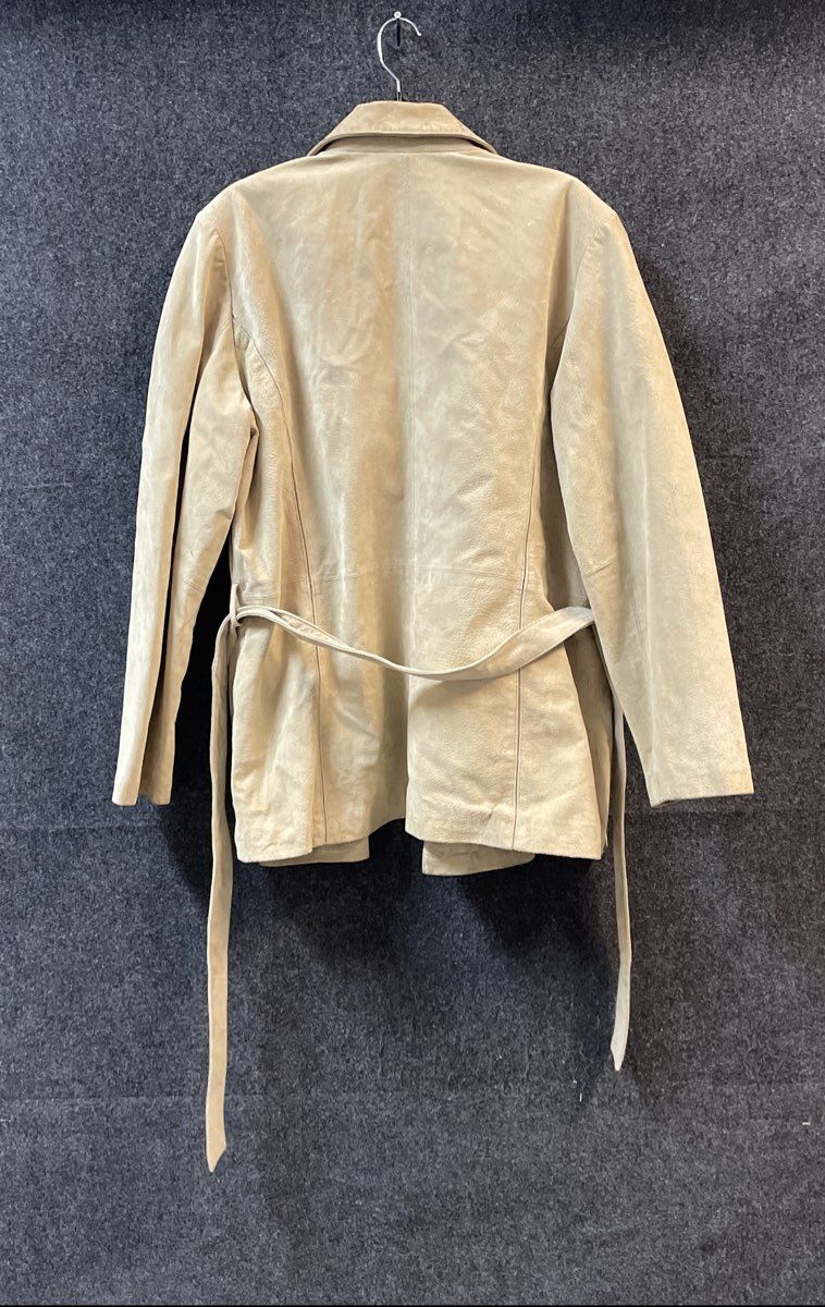 New York & Company Women's Tan Suede Leather Belted Trench Coat Jacket Sz XL