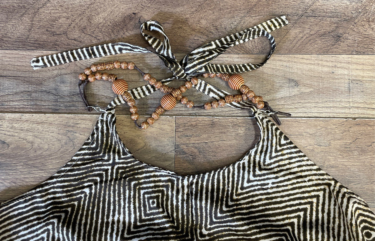 Lane Bryant Women's Halter Dress Brown Geometric Detachable Beaded Strap Sz 16