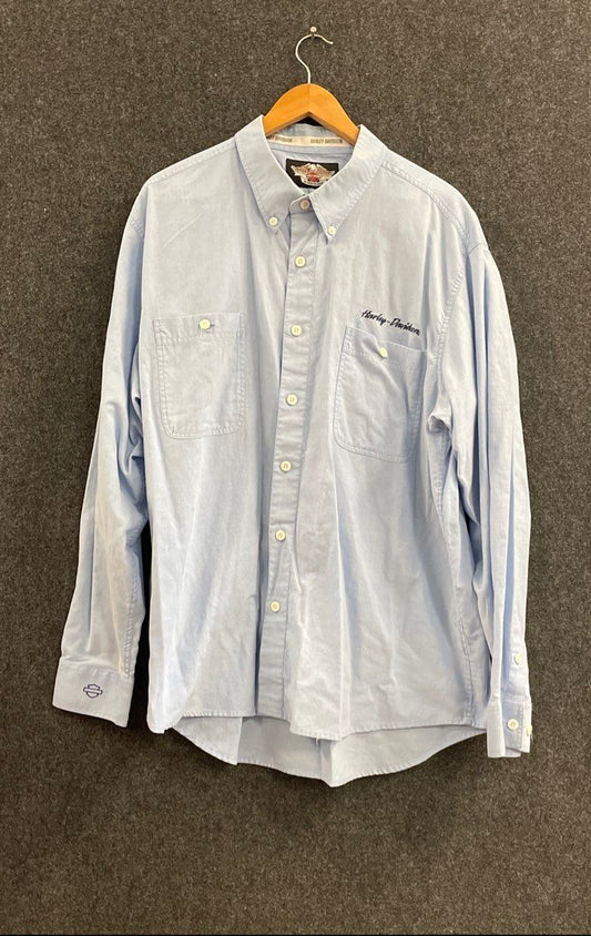 Harley-Davidson Light Blue Oxford Button Down Embroidered Shirt Sz 2XL