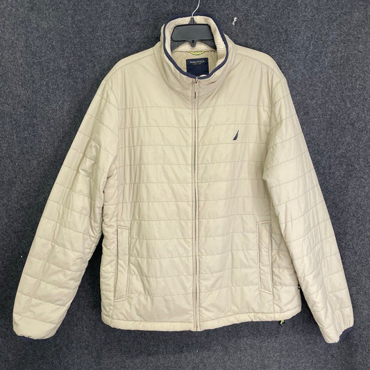Nautica Men's Tan Quilted Berber Lined Puffer Bomber Jacket Full Zip Sz L