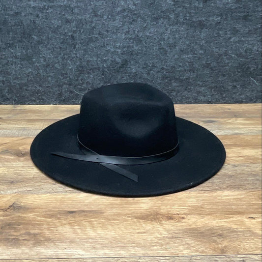 H&M Women's Black 100% Wool Wide Brim Flat Fedora Hat