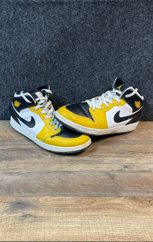 Nike Air Jordan 1 Mid Yellow Ochre Black White Basketball Shoes Size 6.5Y