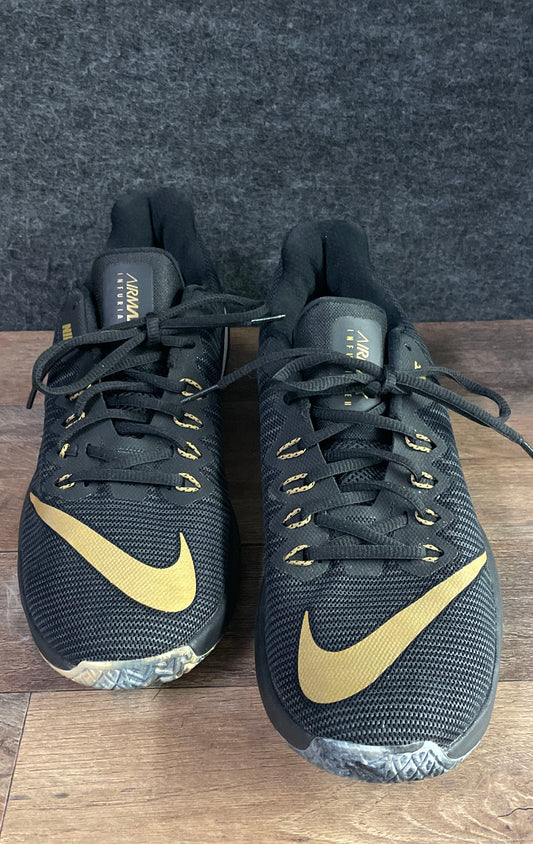 Nike Air Max Infuriate 2 Low Black Metallic Gold Basketball Shoes Size 9.5