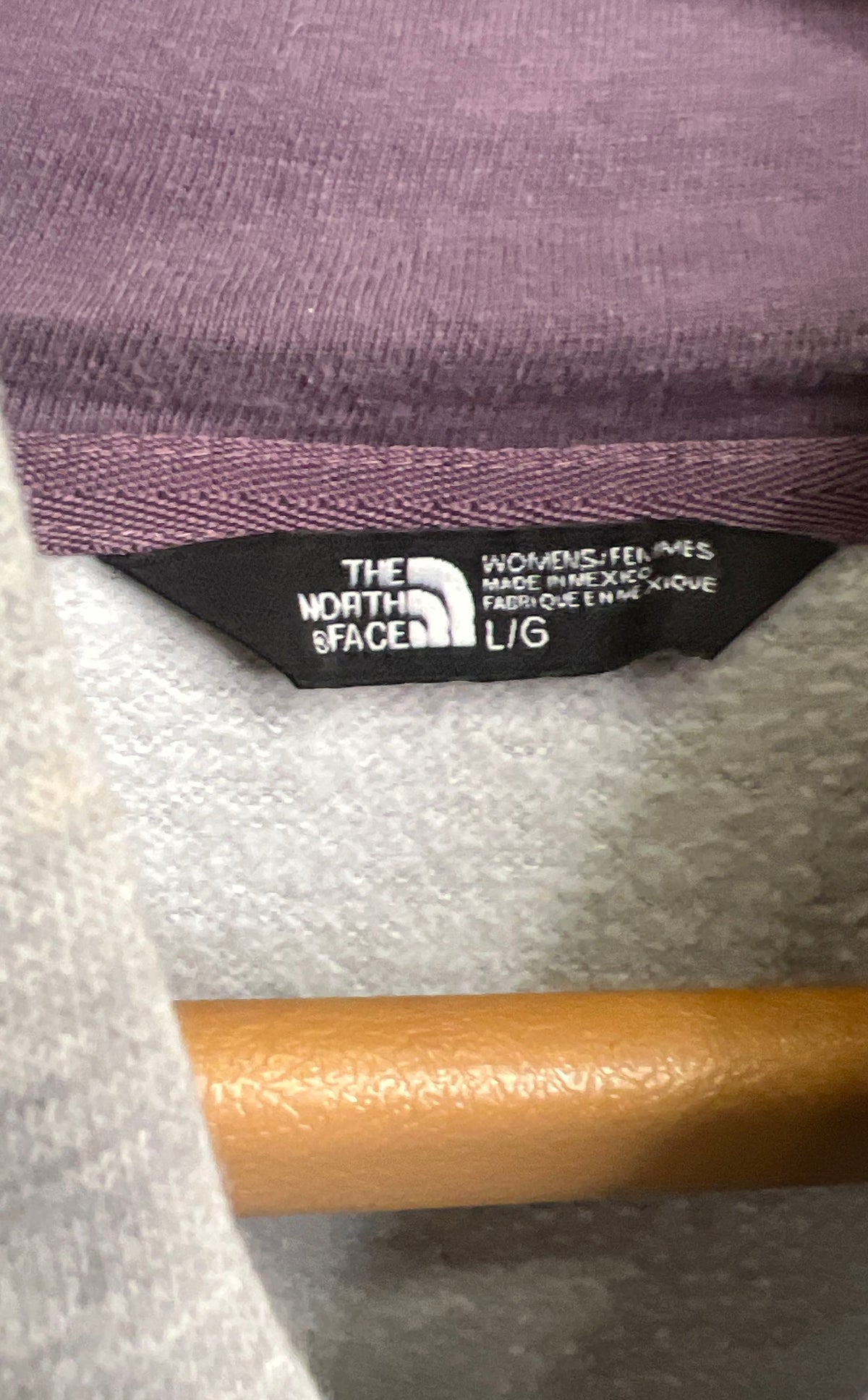 The North Face Women's Gray Heather Pullover Hoodie Purple Logo Sz L