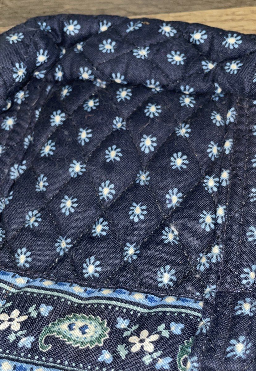 Vera Bradley Navy Blue Floral Paisley Quilted Cotton Top Handle Mini Tote Bag