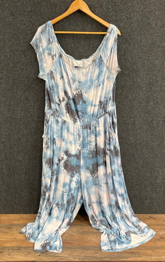Torrid Women's Super Soft Blue White Tie Dye Short Sleeve Romper Pockets Sz 2