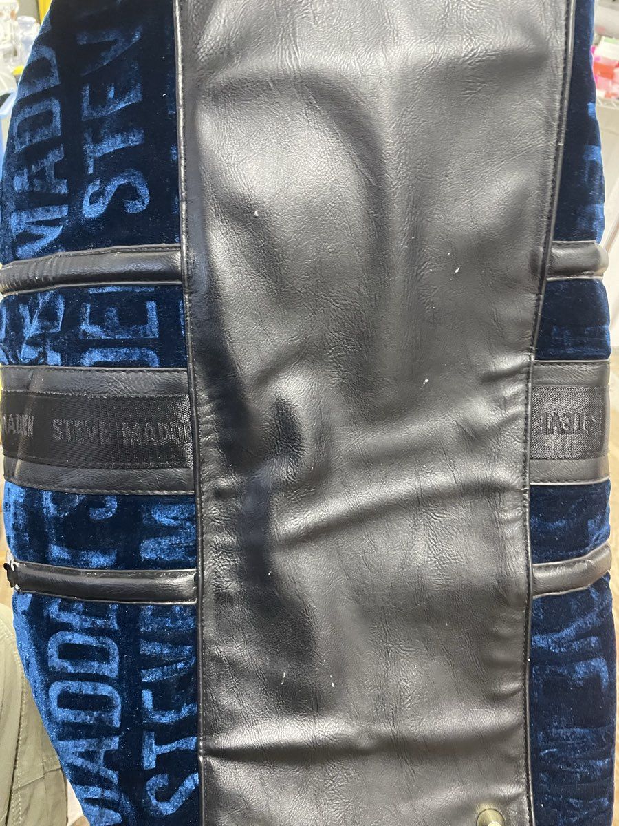 Steve Madden Royal Blue Velvet Logo Weekender Duffel Bag Travel Gold Hardware