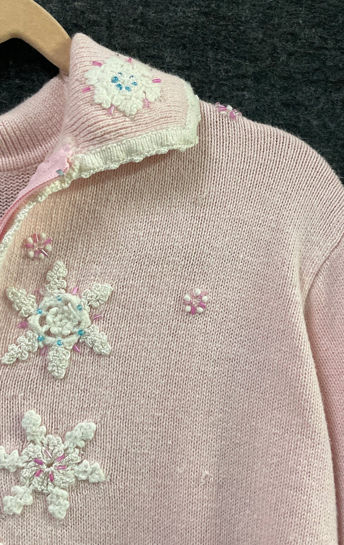 Cove Creek Women's Pink Snowflake Beaded Zip Cardigan Sweater Sz L