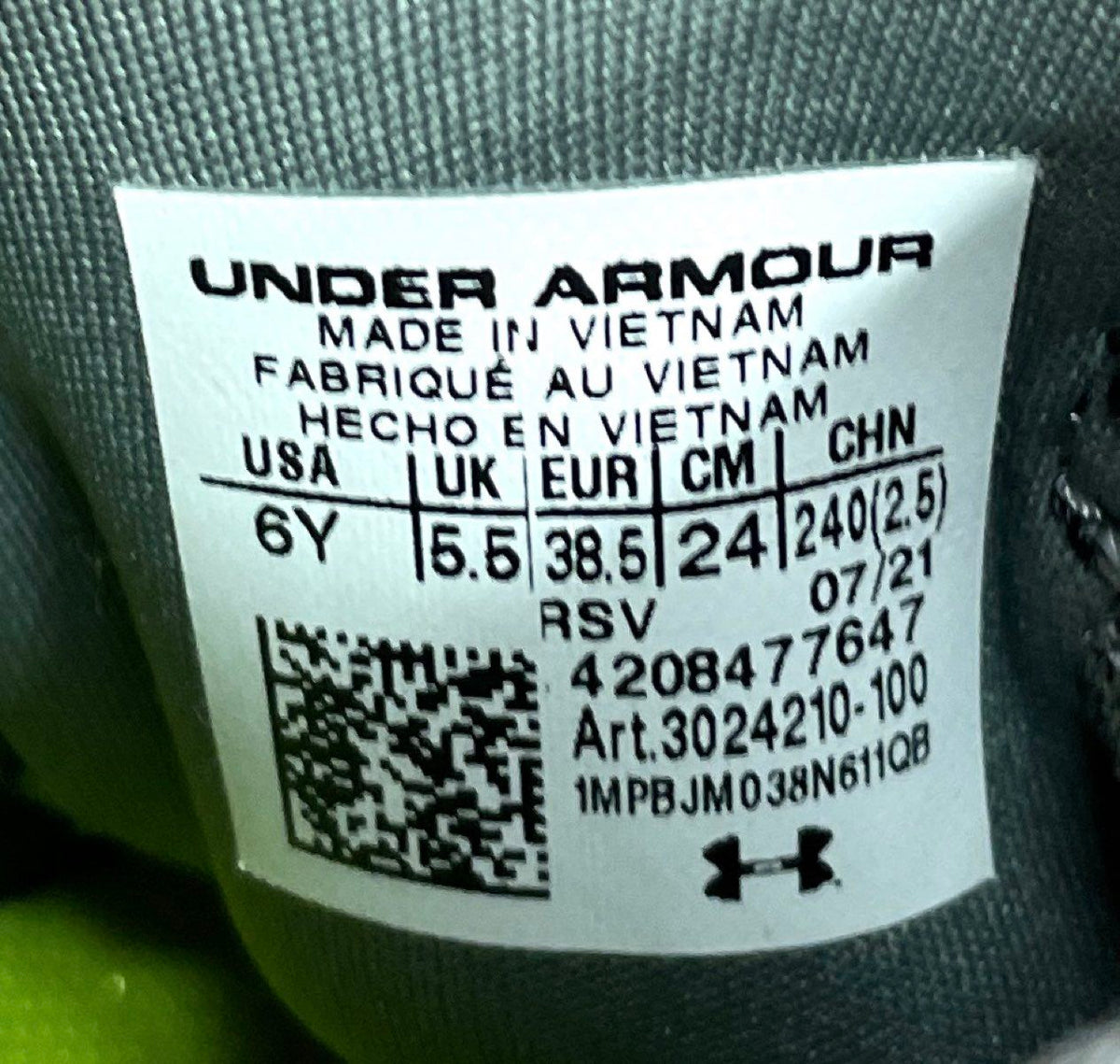 Under Armour Ripple Grey Black Yellow Youth Slip-On Running Shoes Size 6Y