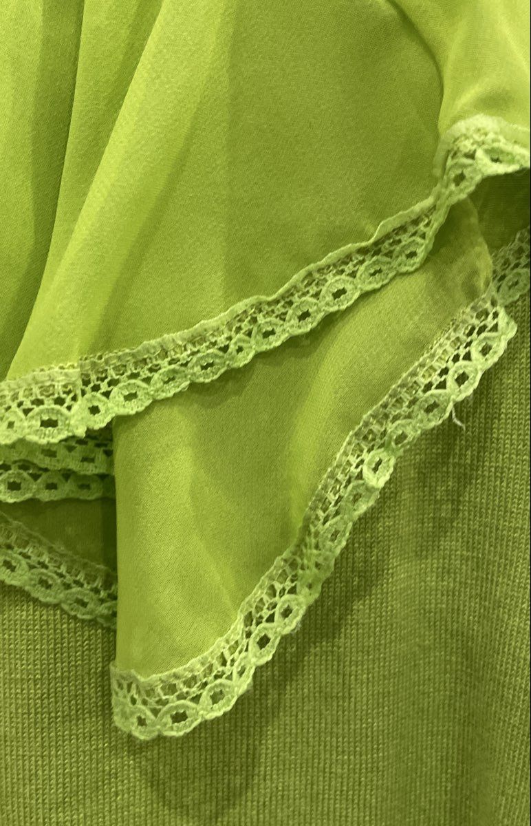 Ashley Stewart Women's Lime Green Ruffle Lace Trim Sleeveless Knit Top Sz 14/16