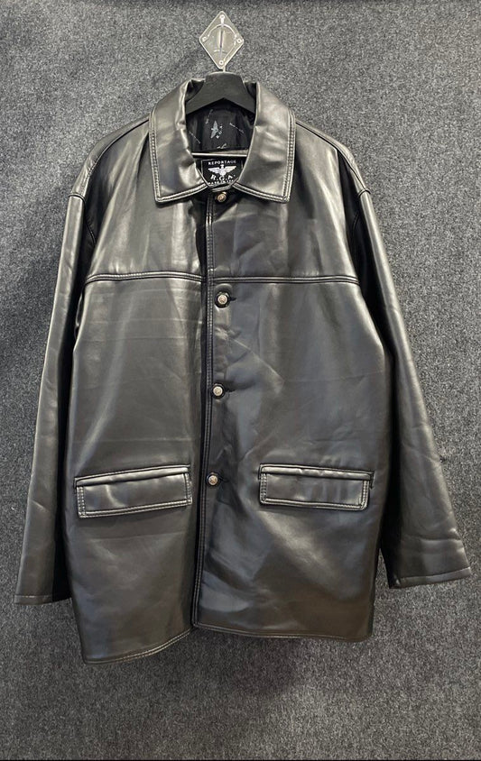 Vintage 90s Reportage R.G.A. Men's Black Leather Jacket Car Coat Made in Italy