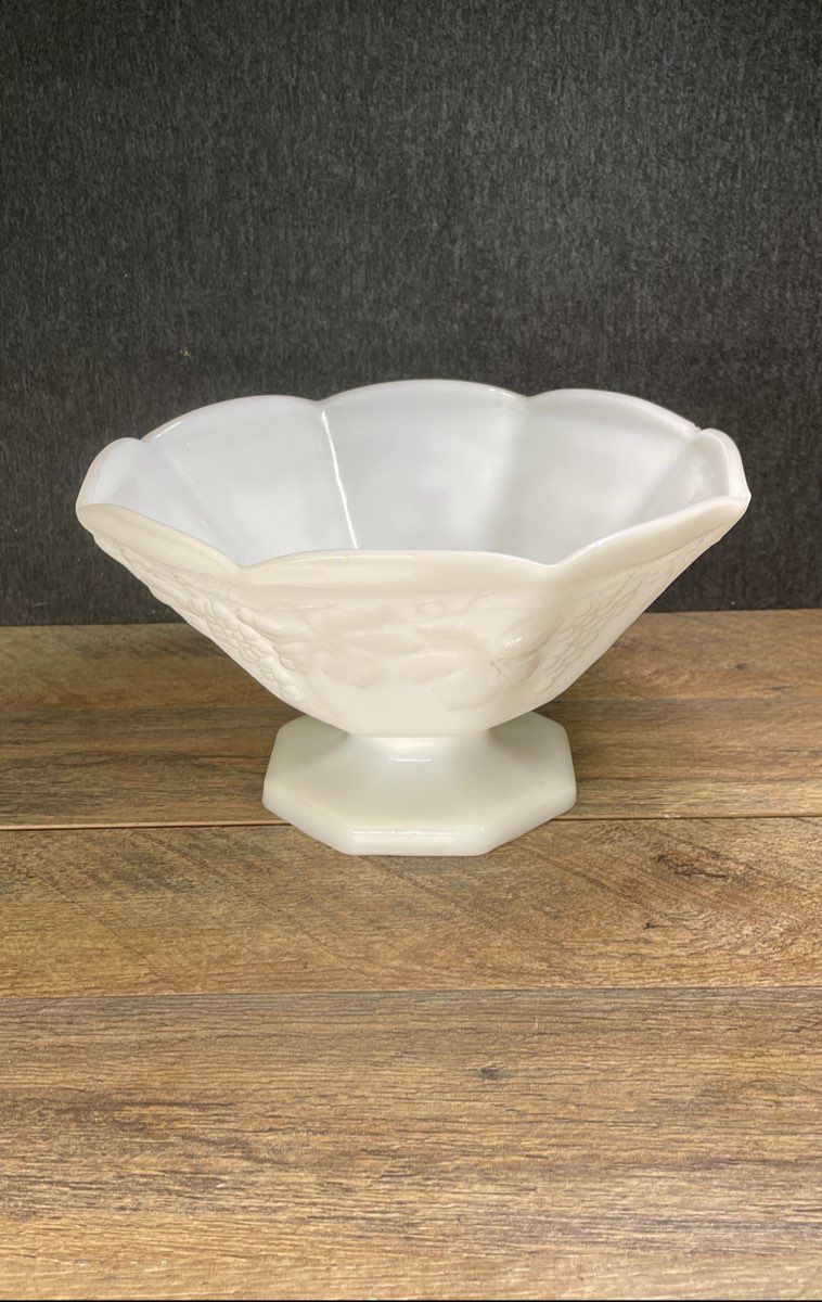 Vintage Styled Anchor Hocking Milk Glass Pedestal Fruit Bowl