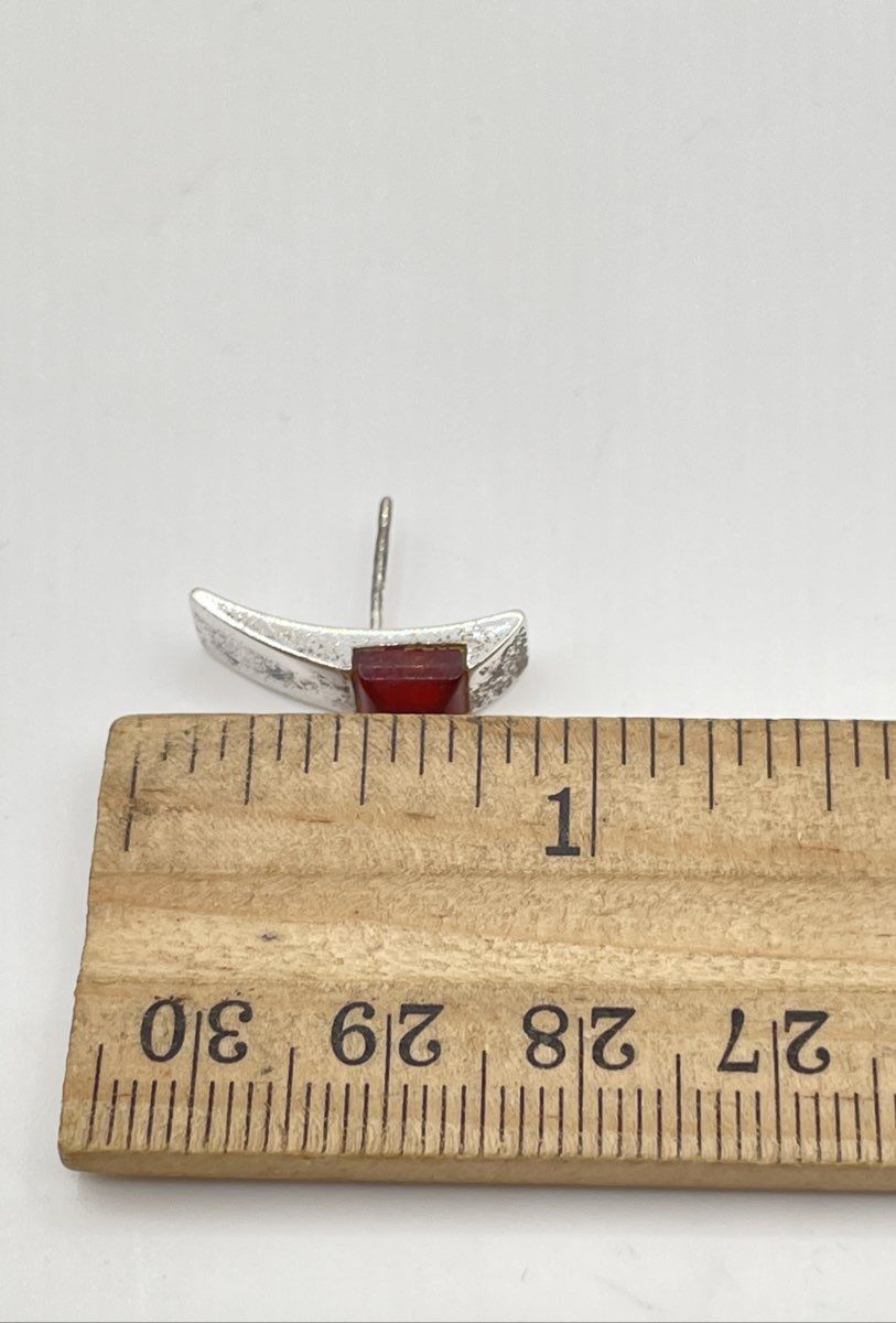925 Sterling Silver Amber Inlay Claw-Shaped Stud Earrings 3.5g