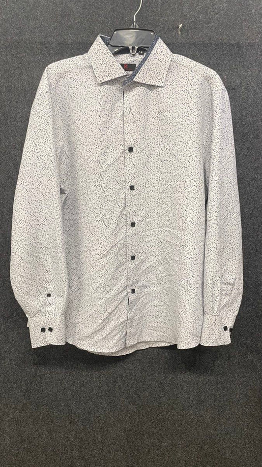 BC Collection Men's Long Sleeve Dress Shirt White Micro Print Patterned Sz M