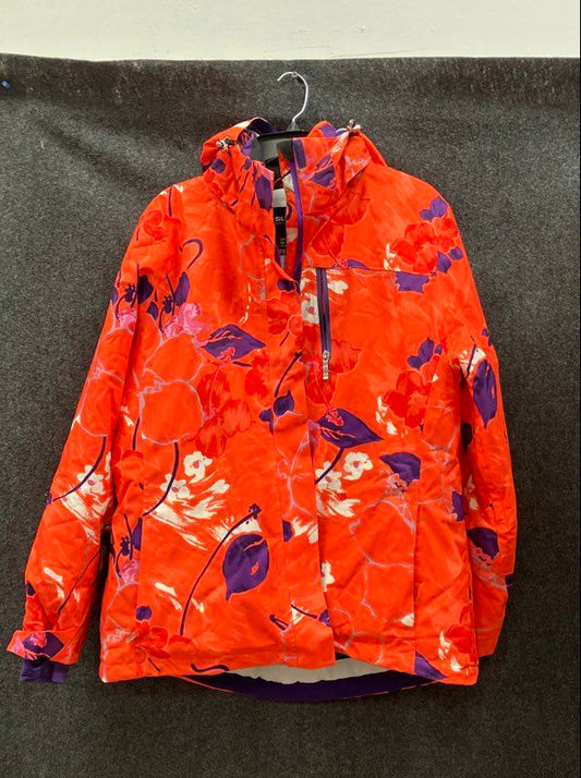 Sunice Women's Orange Floral Print Insulated Hooded Winter Ski Jacket Size 16