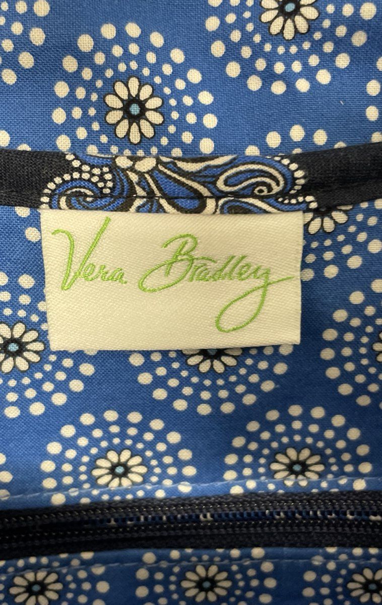 Vera Bradley Navy Blue Quilted Paisley Cotton Crossbody Shoulder Bag Silver Ring