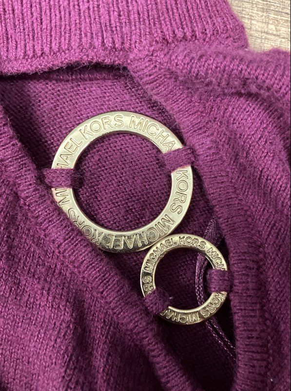 Michael Kors Women's Sweater Berry Mock Neck Cutout Gold Ring Accents Sz 1