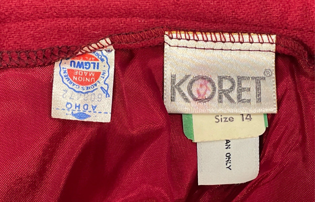 Vintage 80s Koret Women's Red A-Line Pocket Midi Skirt Sz 14 ILGWU