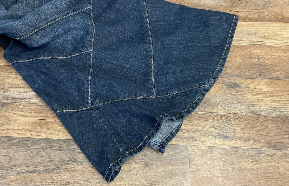 Mwah Women's Flared Denim Skirt Dark Wash Contrast Stitching Sz 18W