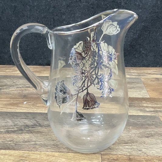 Vintage Silver City Cambridge Flanders Poppy Silver Overlay Water Pitcher 10"x6"