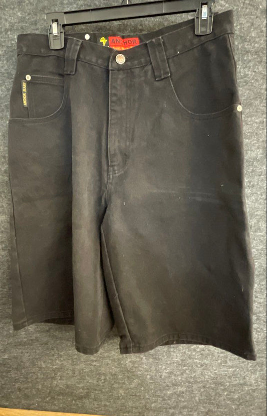 Vintage 90s Anchor Jeans Men's Black Revolution Denim Carpenter Shorts Sz 32