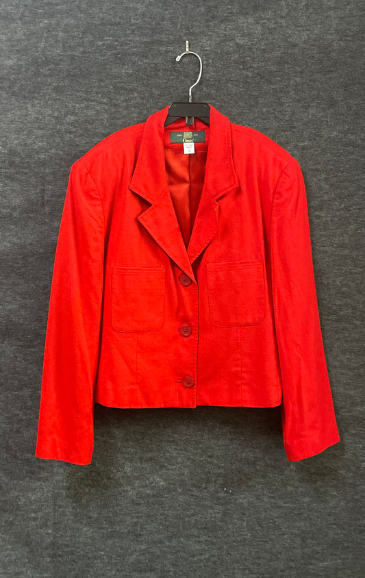 Vintage 90s Orvis Women's Red Linen Blend Patch Pocket Blazer Jacket USA Size 12