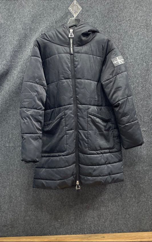 Calvin Klein Jeans Women's Black Long Hooded Puffer Coat Jacket Repreve Sz S