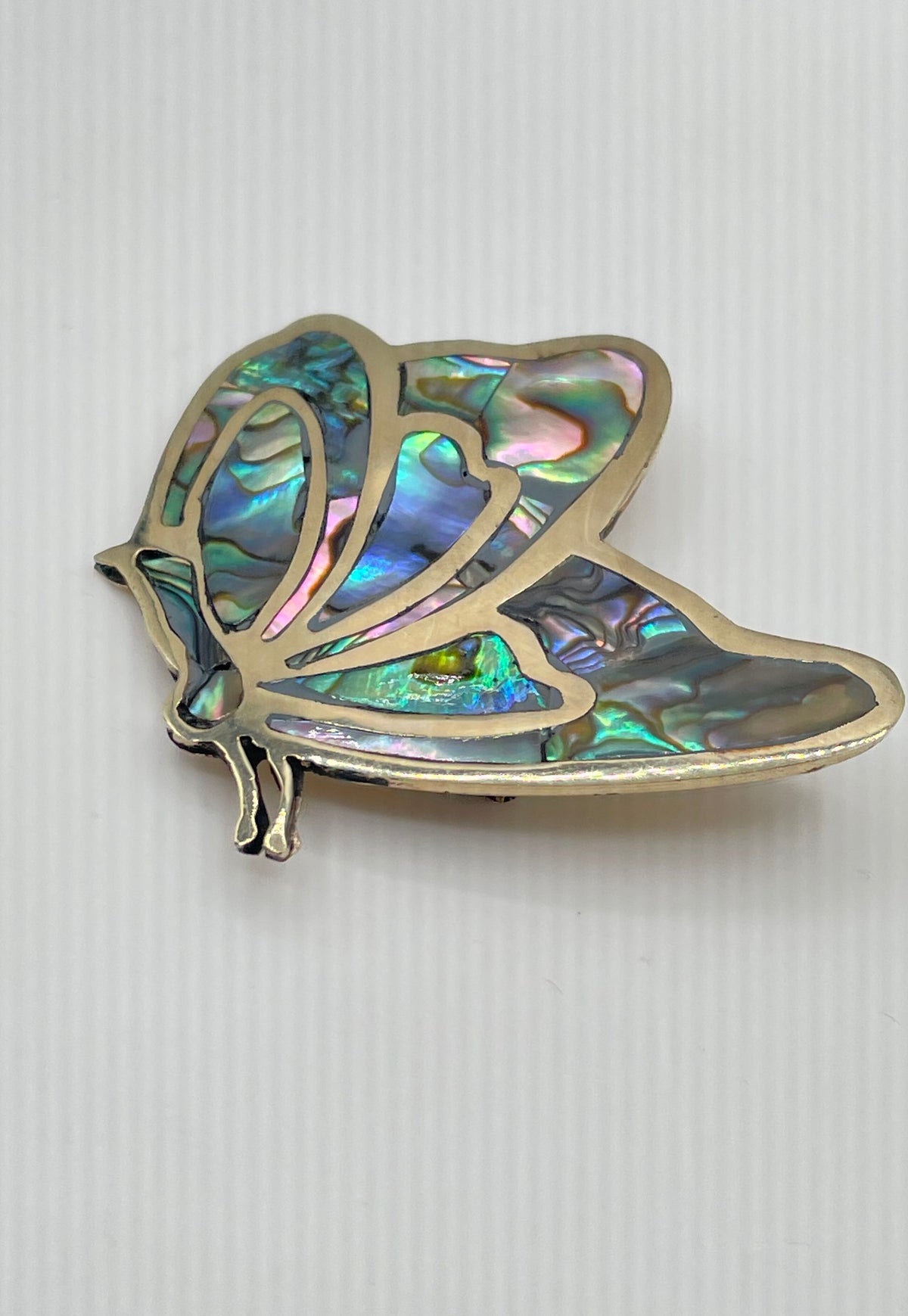 Silver Tone Abalone Inlay Butterfly Brooch Pin Pendant 9.4g *NPM*