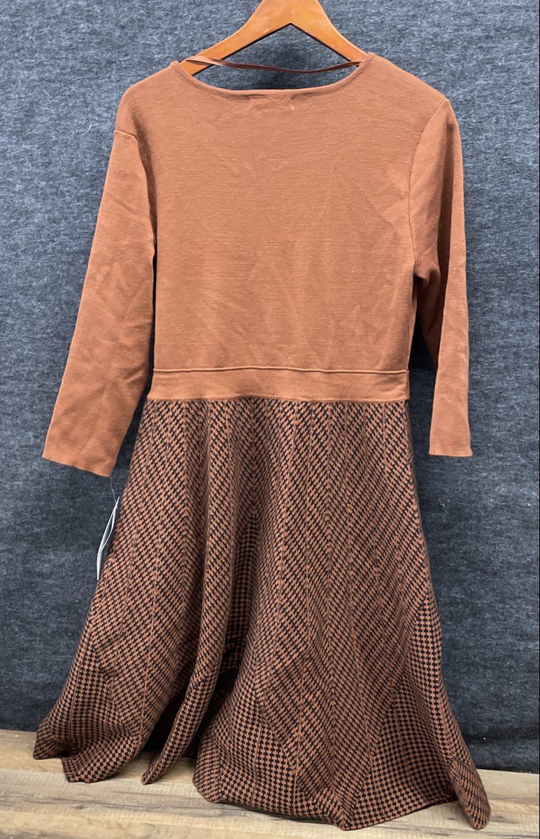 London Times Women's Brown Long Sleeve Houndstooth Fit & Flare Dress XL NWT