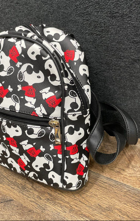 Peanuts Joe Cool Snoopy Mini Backpack Black Faux Leather Gold Tone Hardware