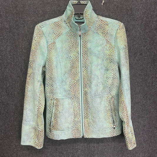 Dialogue Women's Blue Snakeskin Print Full Zip Mock Neck Jacket Sz XS