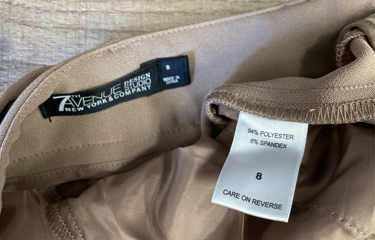 New York & Company Women's Tan 7th Ave Belted High Waist Tapered Pants Sz 8
