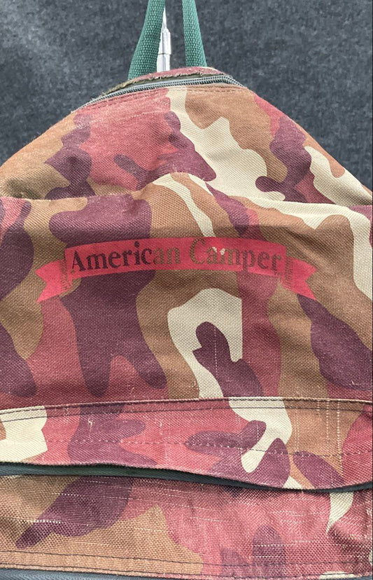 Vintage American Camper Camo Suede Bottom Backpack Daypack Outdoor Bag