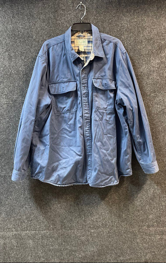 L.L. Bean Men's Blue Flannel Lined Hurricane Shirt Jacket Traditional Fit Sz XL