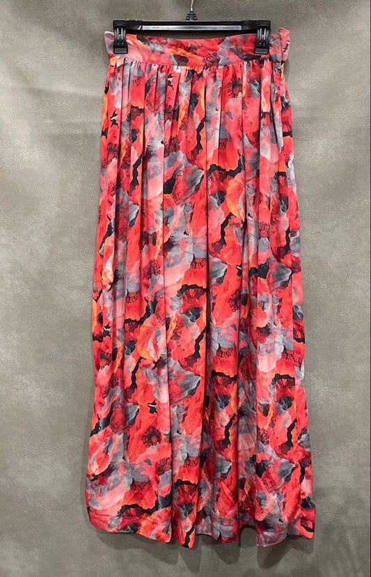 Covered Bliss Women's Pink Red Floral Poppy Print Maxi Long Skirt Sz S