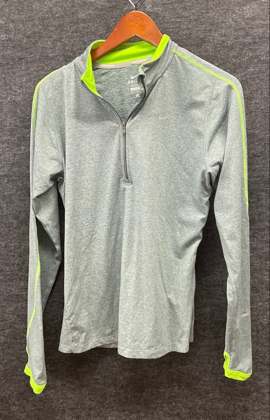 Nike Men's Dri-FIT Running Half-Zip Pullover Jacket Grey Lime Thumbholes Sz M