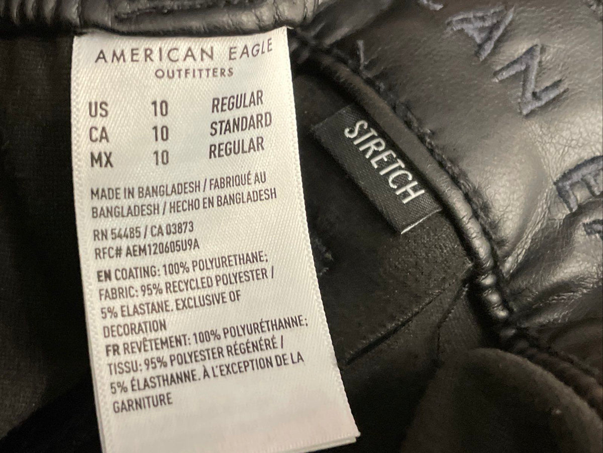 American Eagle Women's Black Vegan Leather Cargo Pants Straight Leg Sz 10