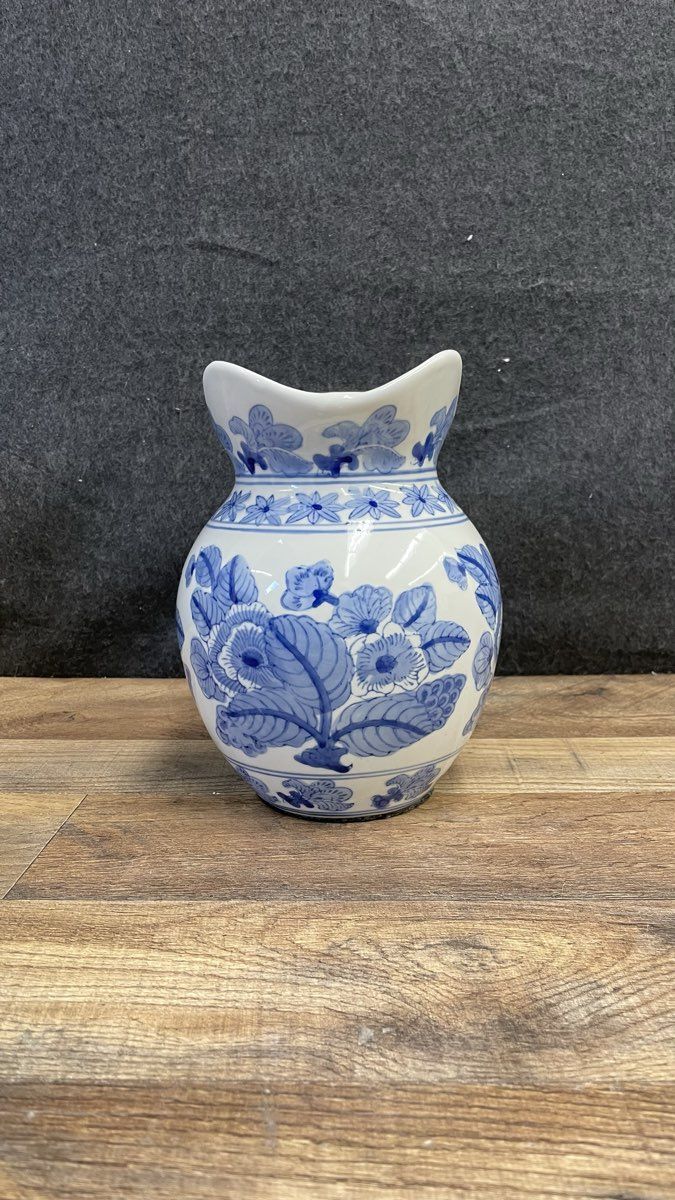 Vintage Style Blue and White Floral Ceramic Pitcher