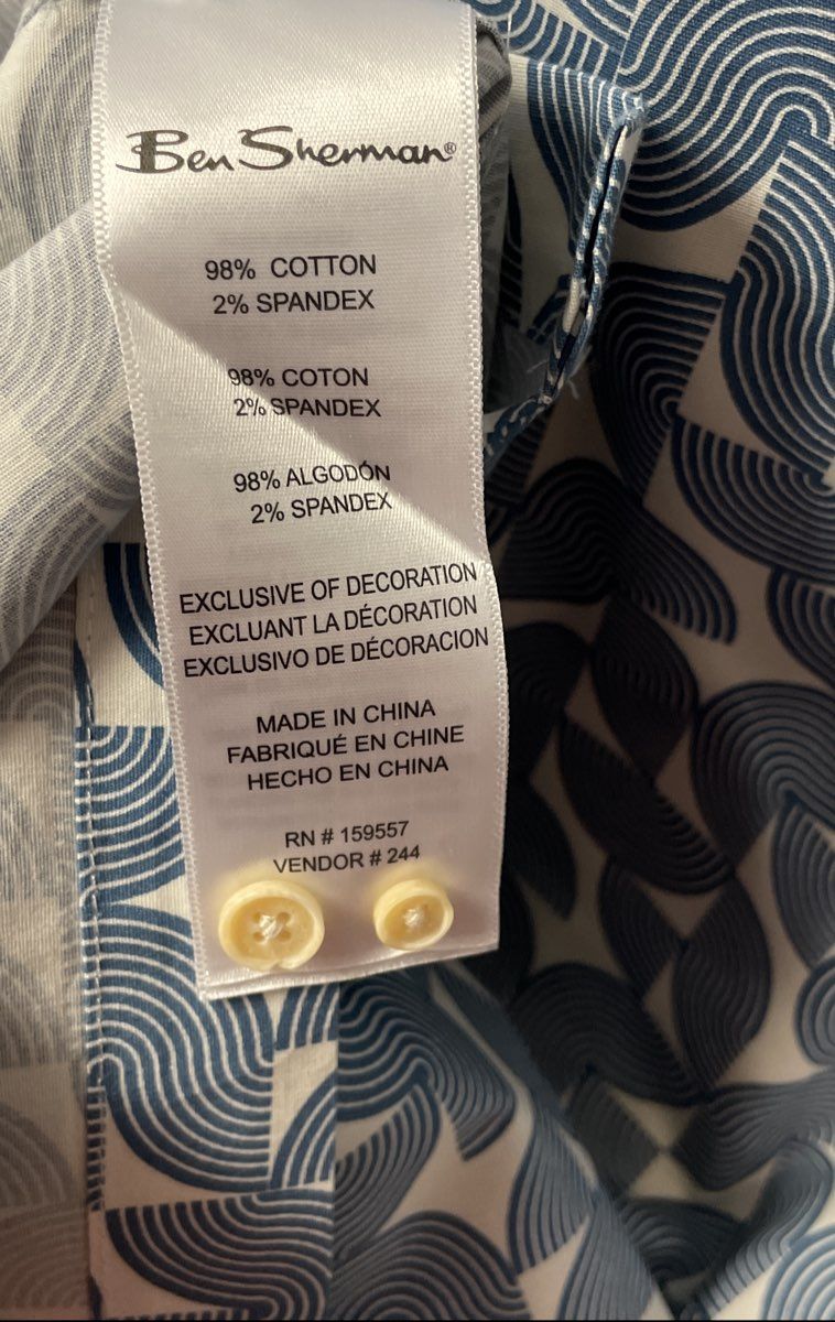 Ben Sherman Men's Blue White Geometric Short Sleeve Camp Collar Shirt Sz XXL