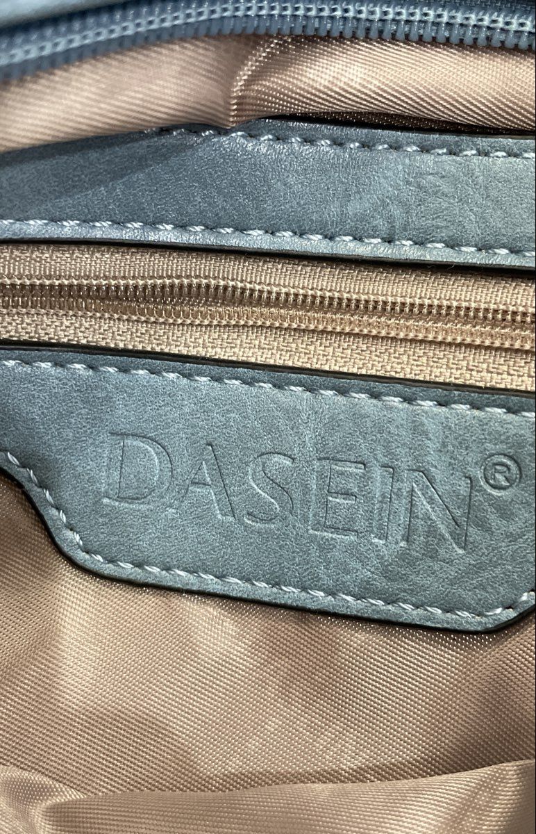 Dasein Blue Leather Studded Patchwork Satchel Crossbody Handbag Gunmetal