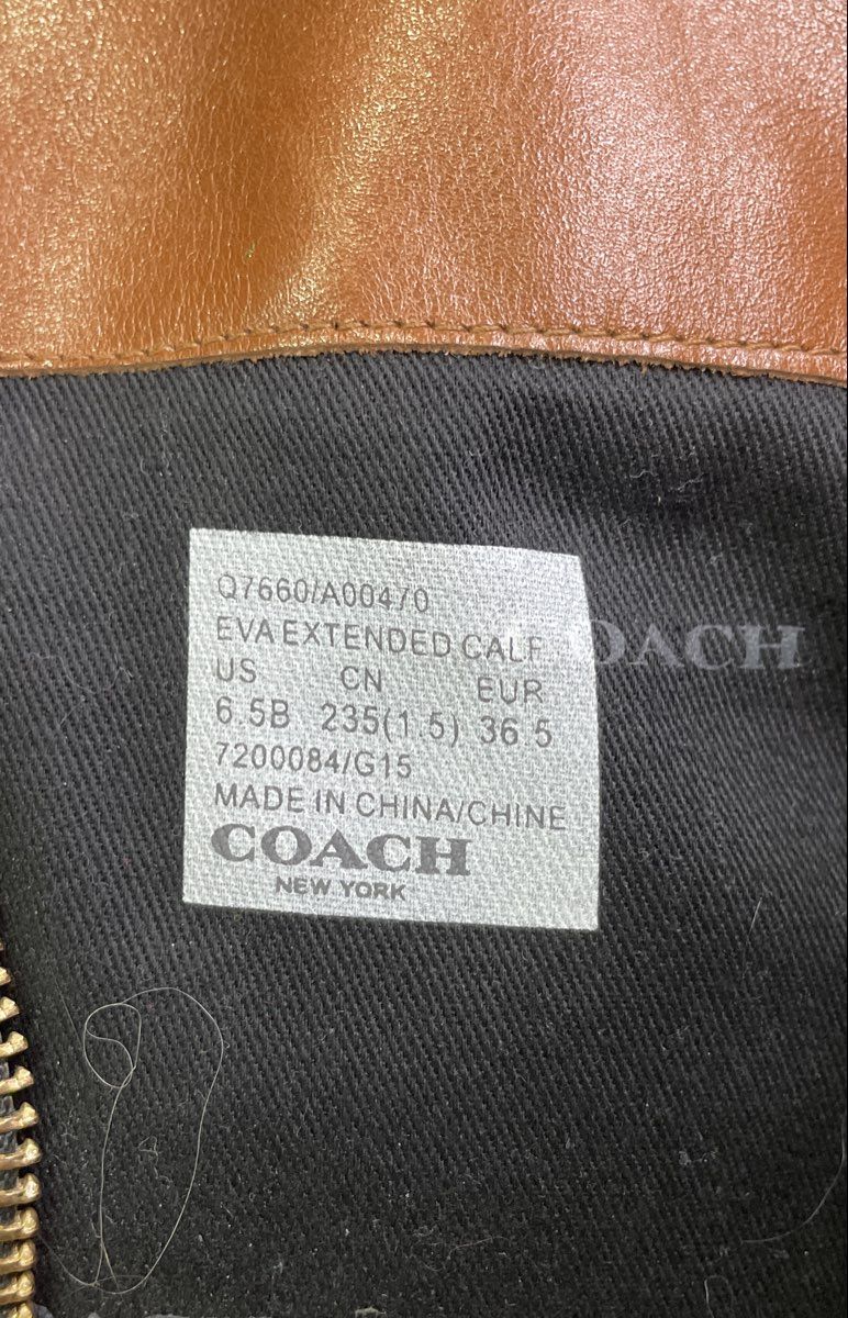 Coach Eva Extended Calf Black Tan Leather Riding Boots Women's Size 6.5B