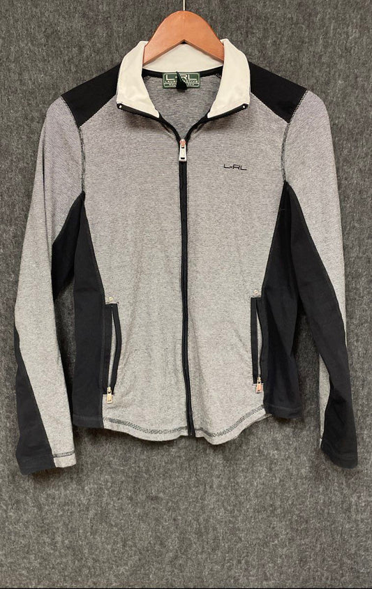 LRL Ralph Lauren Women's Full Zip Track Jacket Gray Black Colorblock Sz M
