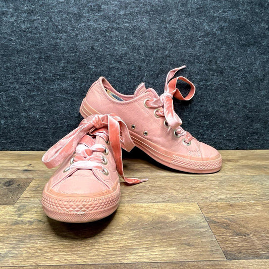 Converse Chuck Taylor All Star Low Pink Leather Velvet Laces Sneakers Sz 10.5