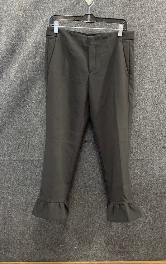Banana Republic Women's Logan Crop Pants Black Ruffle Hem Stretch Tapered Size 4