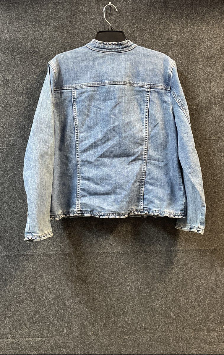 Christopher & Banks Women's Blue Ruffle Trim Denim Jacket Sz XL