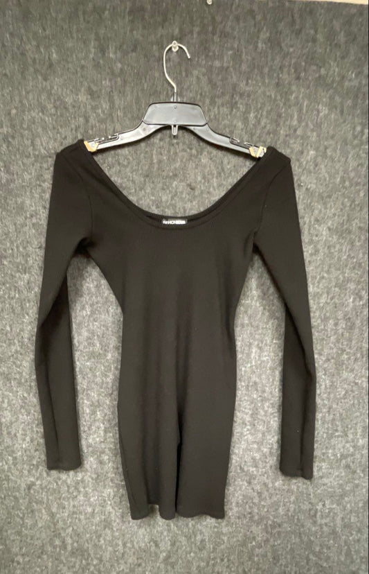 Fashion Nova Women's Black Ribbed Long Sleeve Scoop Neck Bodysuit S